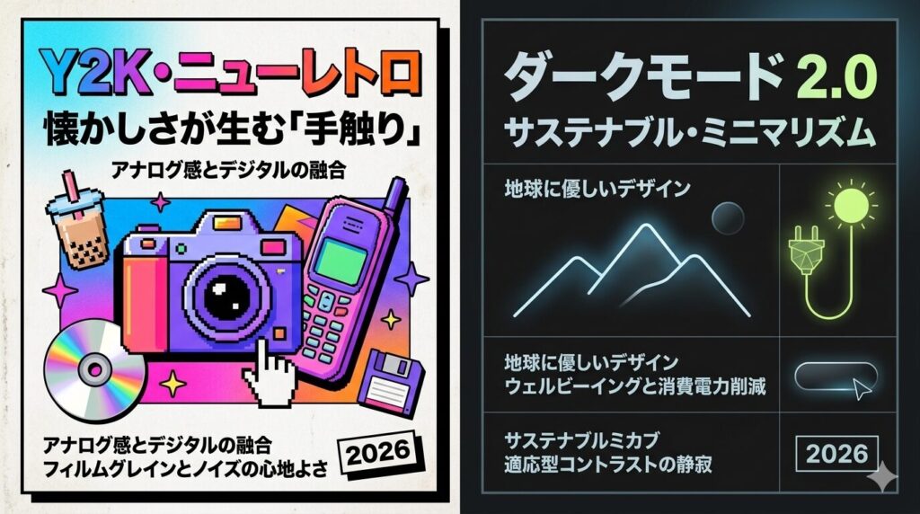 「Y2K・ニューレトロ」と「ダークモード & ミニマリズム」